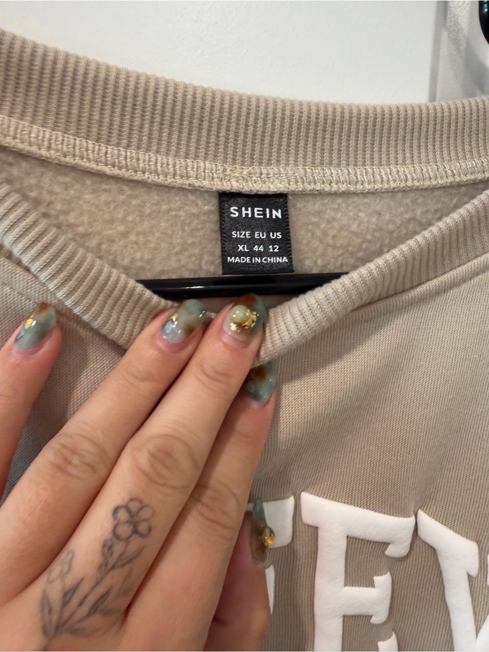 SHEIN Wifey EST. 2023 Beige Crewneck Sweatshirt - Picture 3 of 5